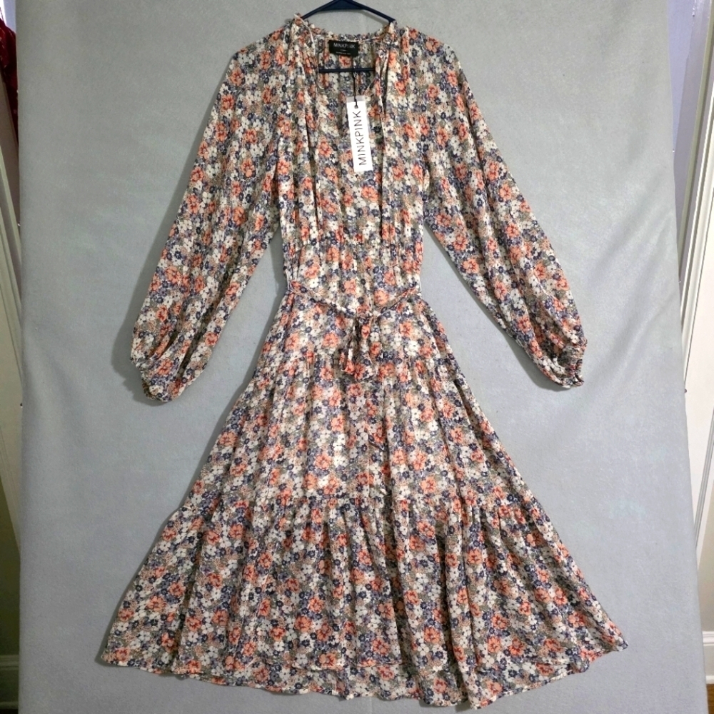 NWT MinkPink Womens Arve Floral Belted Midi Dress XS